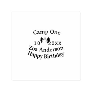 Camp one happy birthday name date campingadventure self-inking stamp