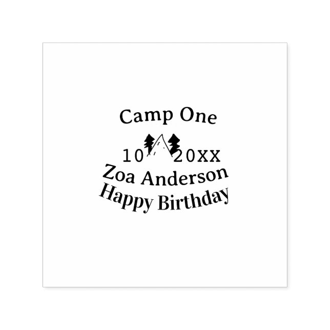 Camp one happy birthday name date campingadventure self-inking stamp (Design)