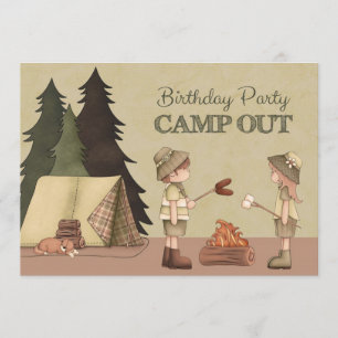 Camp Out Birthday Party Invitation for boy or girl