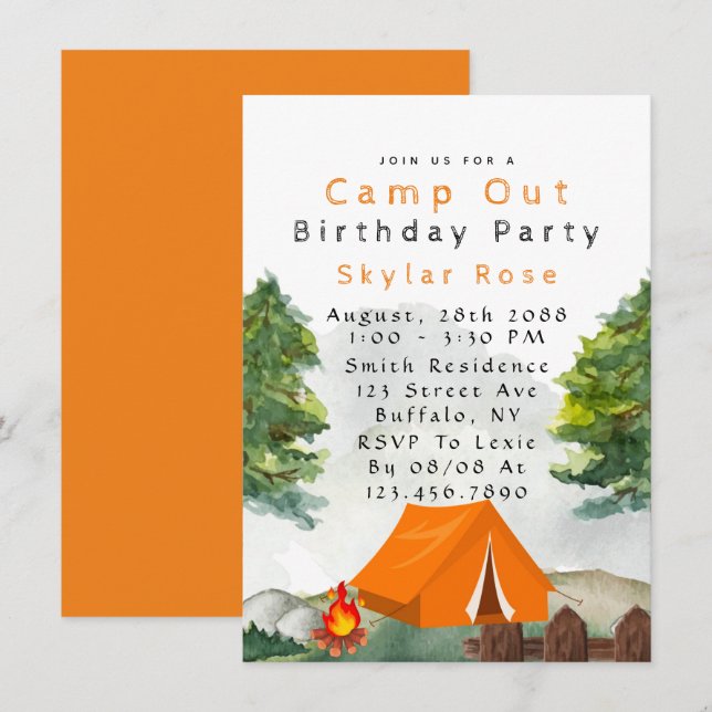 Camp Out Boy Birthday Party Invitation (Front/Back)