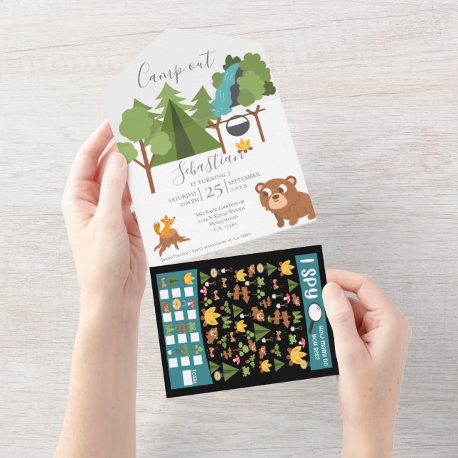 Camp Out Party With Game on Back  Invitation (Tearaway)