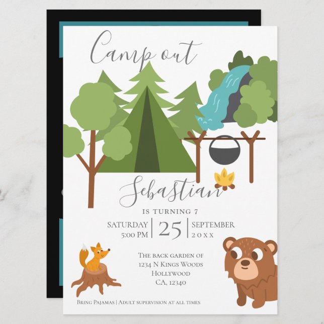 Camp Out Party With Game on Back  Invitation (Front/Back)