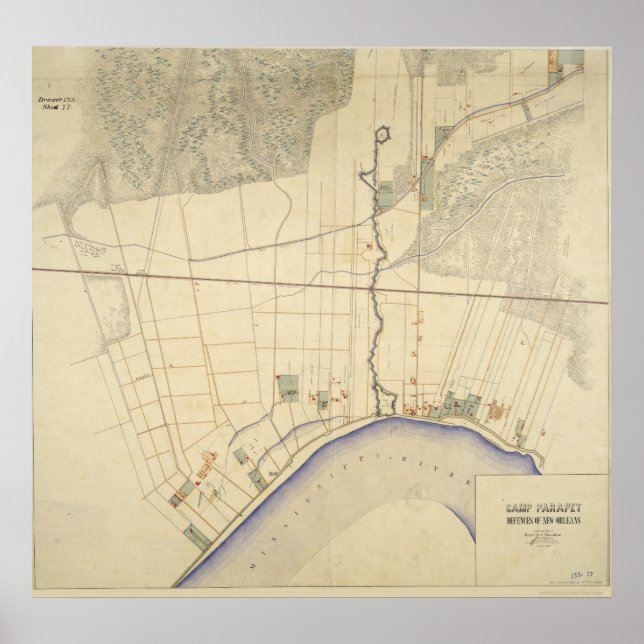 Camp Parapet Louisiana Map 1863-64 Poster (Front)
