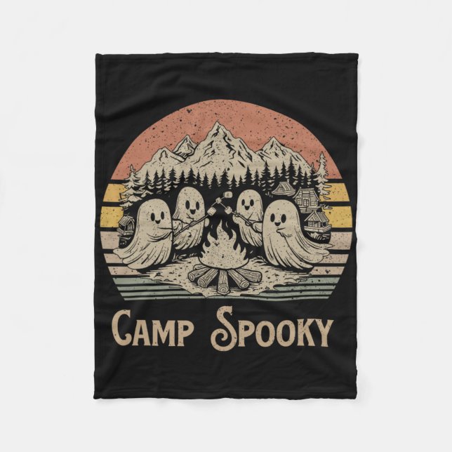 Camp Spooky Summerween Summer Halloween Cute Ghost Fleece Blanket (Front)