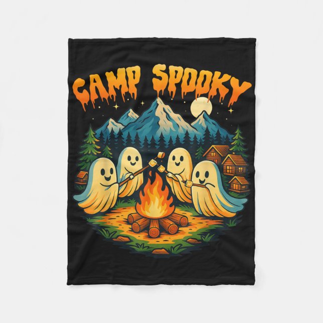 Camp Spooky Summerween Summer Halloween Cute Ghost Fleece Blanket (Front)