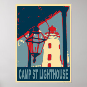 Camp St Lighthouse in Blue and Red. Poster