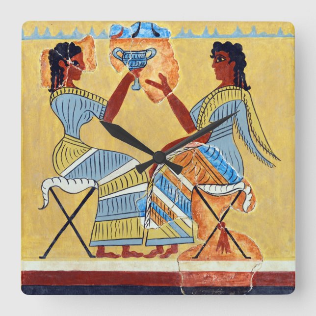 camp stool fresco priestesses talking replica anci square wall clock (Front)