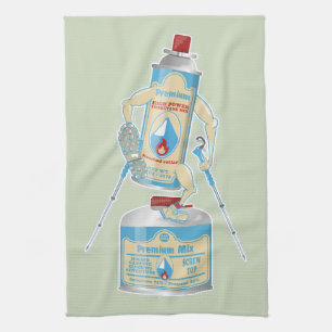 Camp stove gas canisters funny hiking tea towel