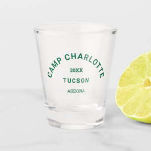 Camp Theme Bachelorette Forest Green Crest  Shot Glass