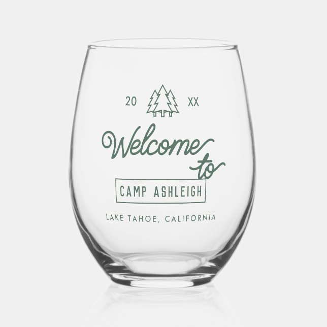 Camp Theme Bachelorette Party Custom Stemless Wine Glass (Front)