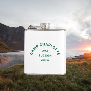 Camp Theme Forest Green Crest Bachelorette Hip Flask