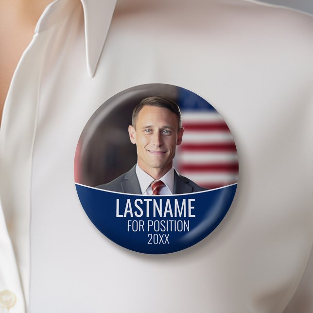 Campaign Photo with colour block - Blue and White 6 Cm Round Badge (Custom Campaign Buttons - Make Your Own Election Swag)