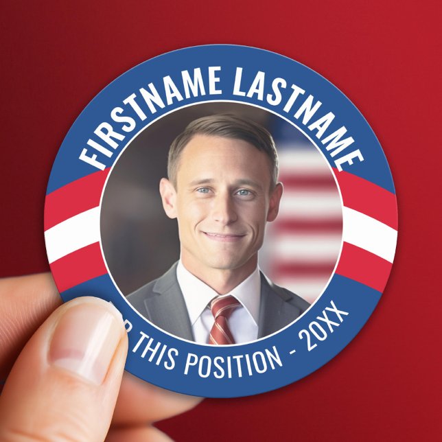 Campaign Photo with curved type - Red White Blue Classic Round Sticker (Custom Sticker)