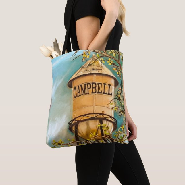Campbell CA Water Tower Brushed Polyester Tote (Close Up)