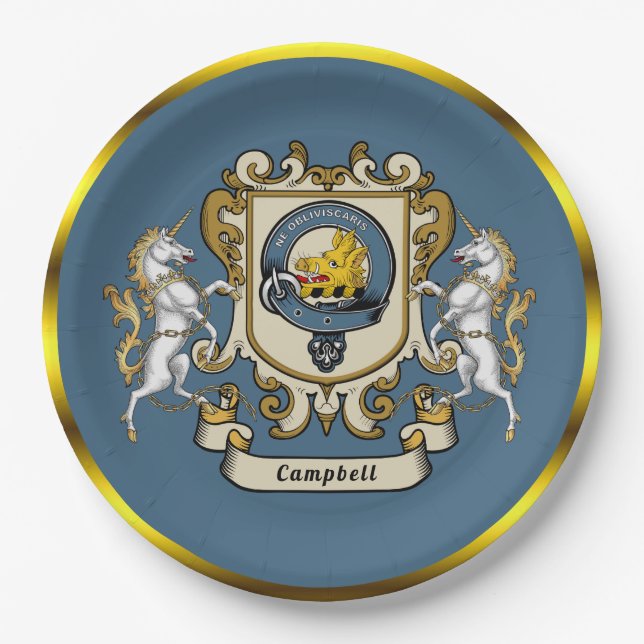Campbell Clan Badge Blue Personalised  Paper Plate (Front)