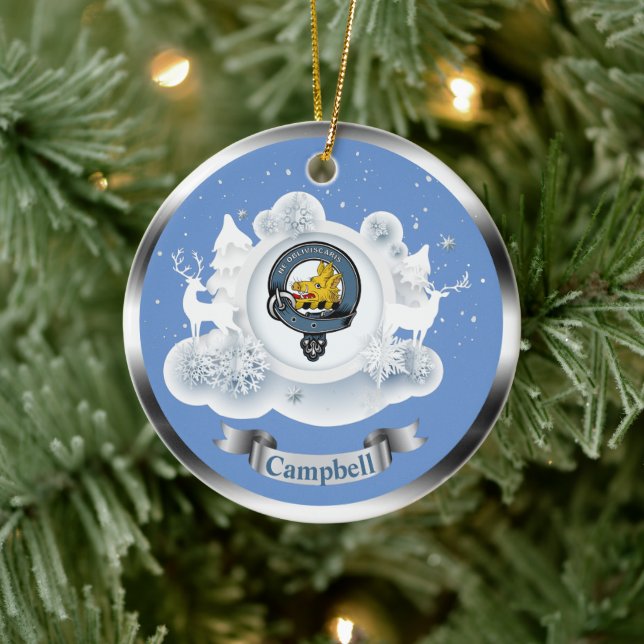 Campbell Clan Badge in Winter Scene Christmas Ceramic Tree Decoration (Tree)