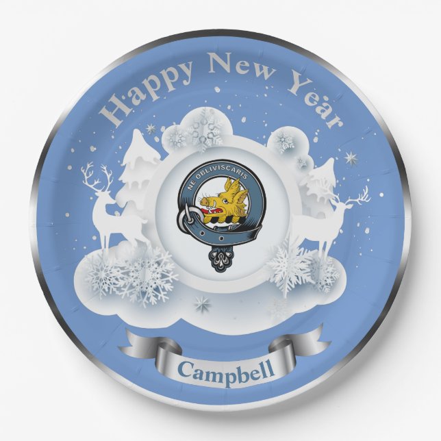  Campbell Clan Badge Personalised Winter  Paper Plate (Front)