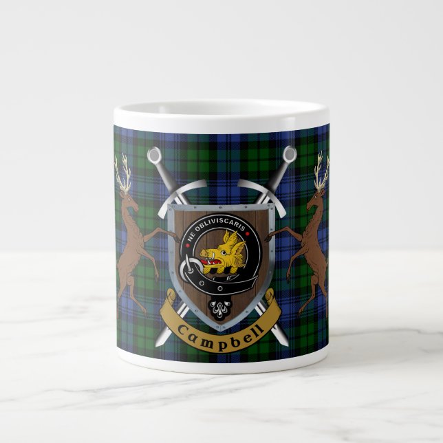 Campbell Clan Badge & Tartan Highland Large Coffee Mug (Front)
