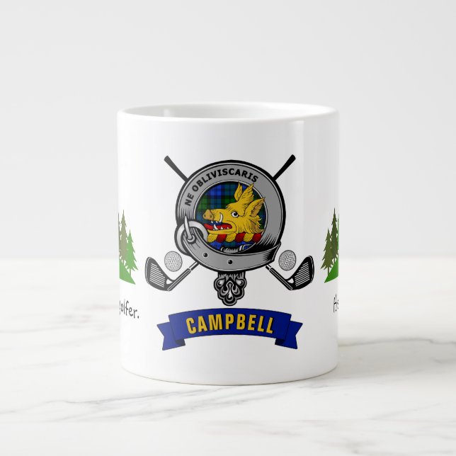 Campbell Clan Badge & Tartan Personalised Golf Large Coffee Mug (Front)