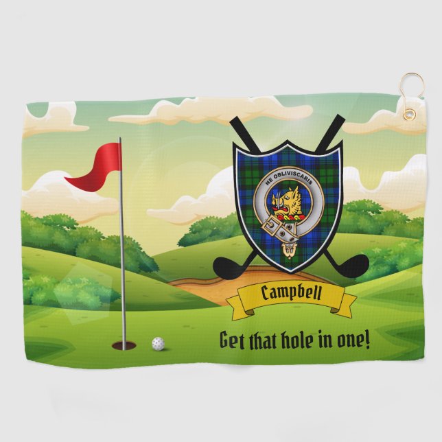 Campbell Clan Badge & Tartan Personalised Golf Towel (Horizontal)