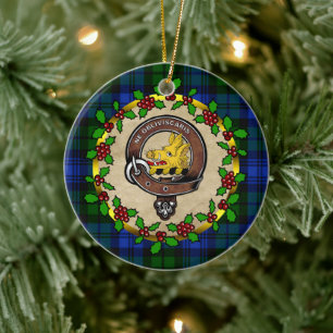 Campbell Clan Badge & Tartan Personalised Xmas Ceramic Tree Decoration