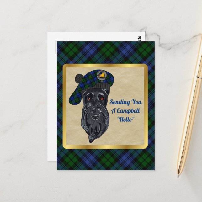 Campbell Clan Badge & Tartan Postcard (Front/Back In Situ)