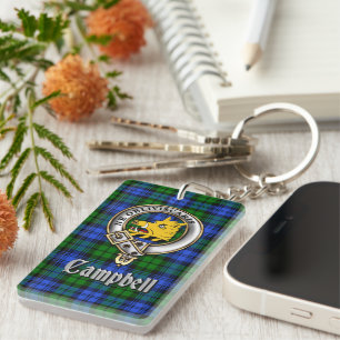 Campbell Clan Badge/Tartan Rectangle Key Ring