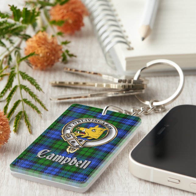 Campbell Clan Badge/Tartan Rectangle Key Ring (Front Right)