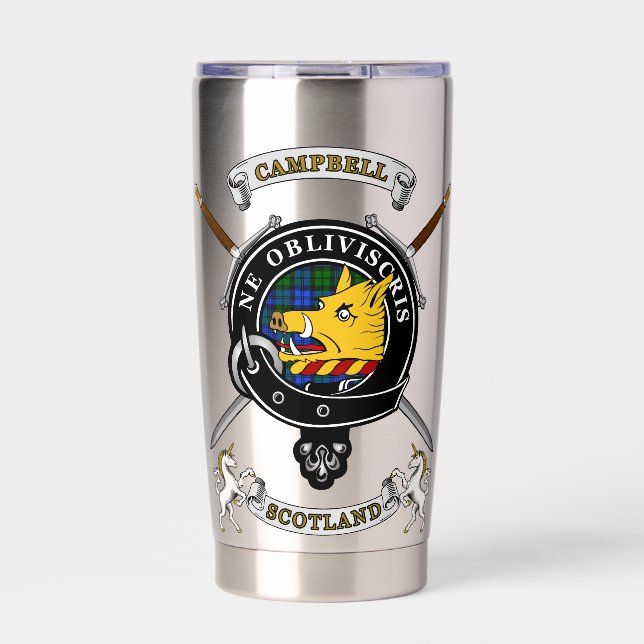 Campbell Clan Badge Tartan & Swords Insulated Tumbler (Front)