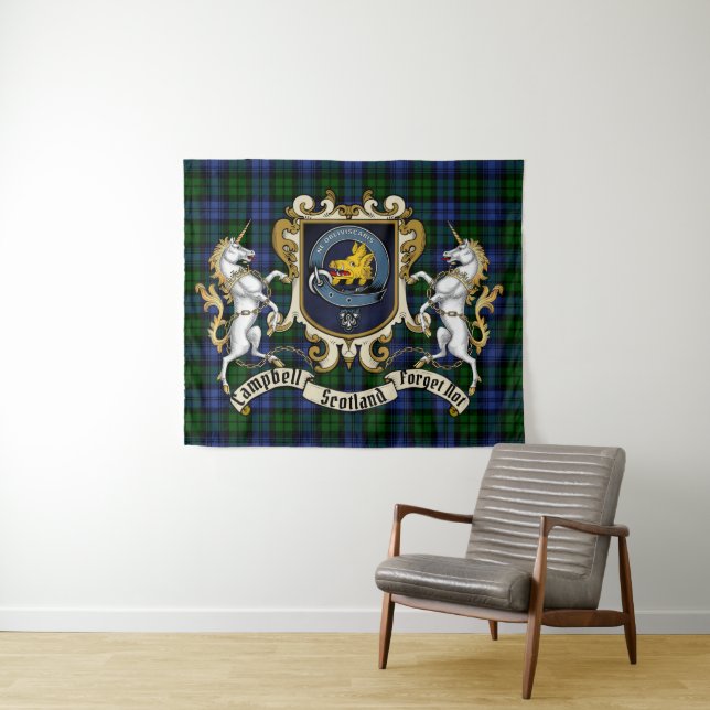 Campbell Clan Badge & Tartan Tapestry (In Situ (Horizontal))