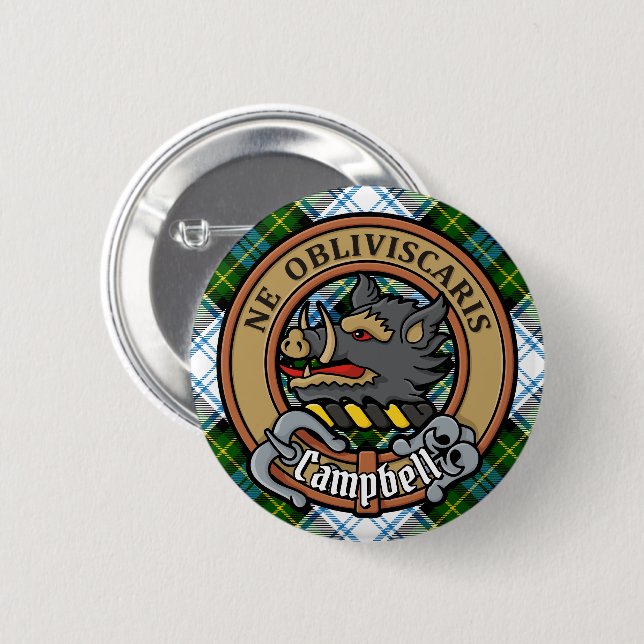 Campbell Crest over Dress Tartan 6 Cm Round Badge (Front & Back)