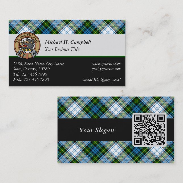 Campbell Crest over Dress Tartan Business Card (Front/Back)