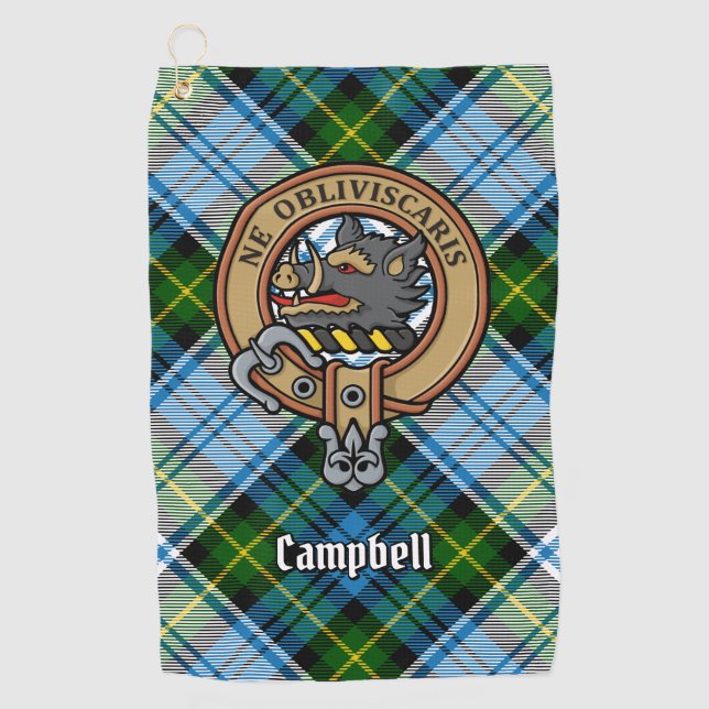 Campbell Crest over Dress Tartan Golf Towel (Front)
