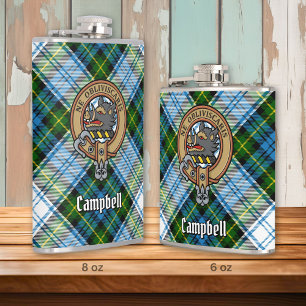 Campbell Crest over Dress Tartan Hip Flask