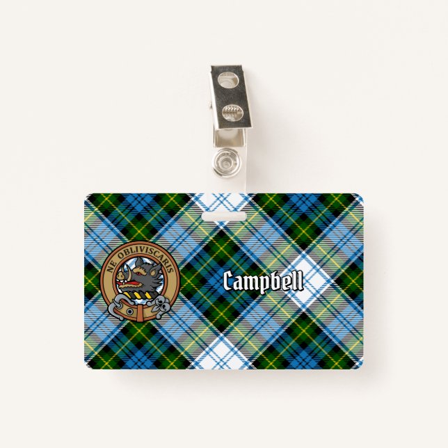 Campbell Crest over Dress Tartan ID Badge (Front with Clip)