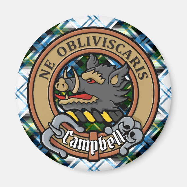 Campbell Crest over Dress Tartan Magnet (Front)