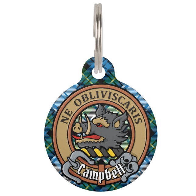 Campbell Crest over Dress Tartan Pet Tag (Front)