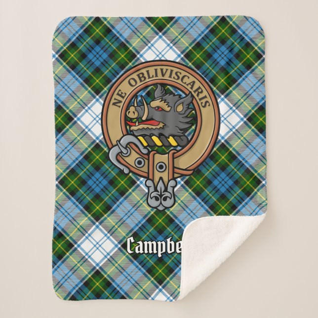 Campbell Crest over Dress Tartan Sherpa Blanket (Front)