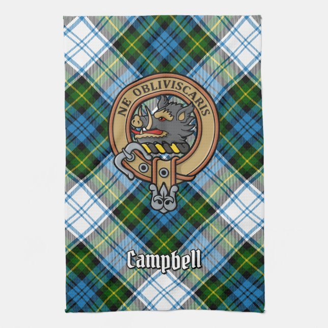 Campbell Crest over Dress Tartan Tea Towel (Vertical)