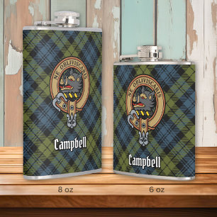 Campbell Crest over Tartan Hip Flask