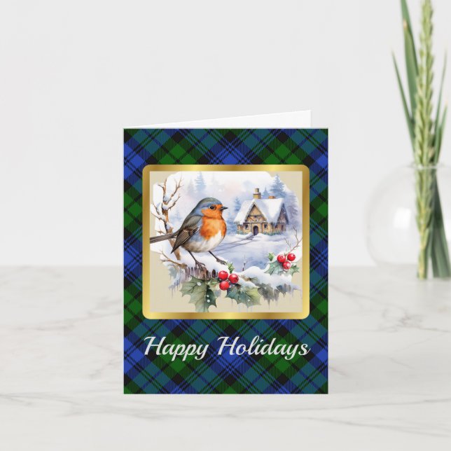 Campbell Crest & Tartan w/Robin Personalised Xmas Card (Front)