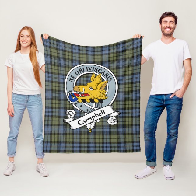 Campbell Faded Clan Badge Tartan Plaid Fleece Blanket (In Situ)