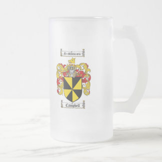 CAMPBELL FAMILY CREST -  CAMPBELL COAT OF ARMS FROSTED GLASS BEER MUG