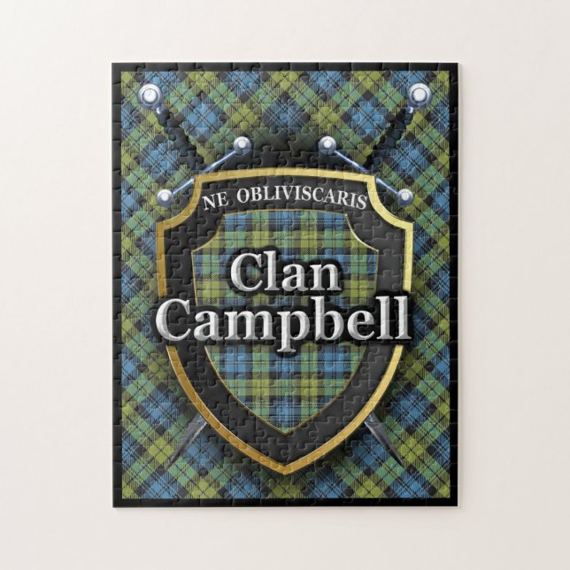 Campbell Family Scottish Tartan Swords and Shield Jigsaw Puzzle (Vertical)