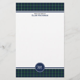 Campbell Family Tartan Navy Blue Plaid Monogram Stationery