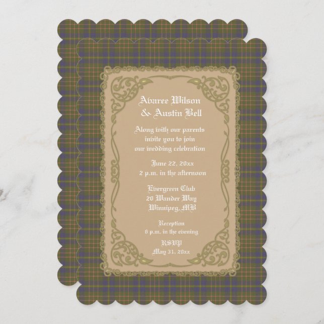 Campbell Hunting Ancient Tartan With Gold Frame Invitation (Front/Back)