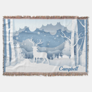 Campbell Personalised White Stag Winter Scene Throw Blanket