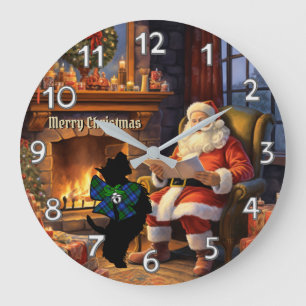 Campbell Scottie Dog & Santa Personalised Xmas Large Clock