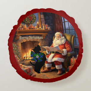 Campbell Scottie Dog & Santa Personalised Xmas Round Cushion