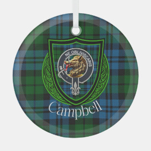 Campbell Scottish Clan Tartan & Crest Glass Tree Decoration